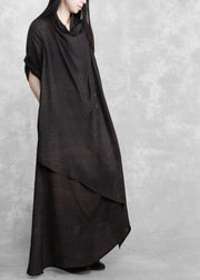 Women Asymmetric Spring Quilting Clothes Wardrobes Chocolate Maxi Dress - bagstylebliss