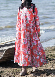 Women Asymmetrical Spring dresses Sewing Red Print Dresses - bagstylebliss