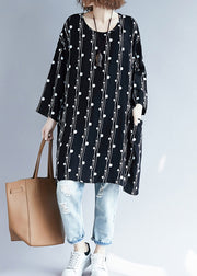 Women Batwing Sleeve linen clothes 2024 Neckline black loose Dresses Summer