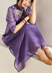 Women Beige Embroideried Patchwork Button Summer Long Dress - bagstylebliss