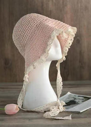 Women Beige Lace Patchwork Knit Blended Hollow Out Bucket Hat