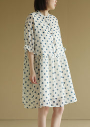 Women Beige O-Neck Dot Print Chiffon Maxi Dresses Half Sleeve