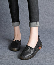 Women Beige Platform Flat Shoes For Cowhide Leather