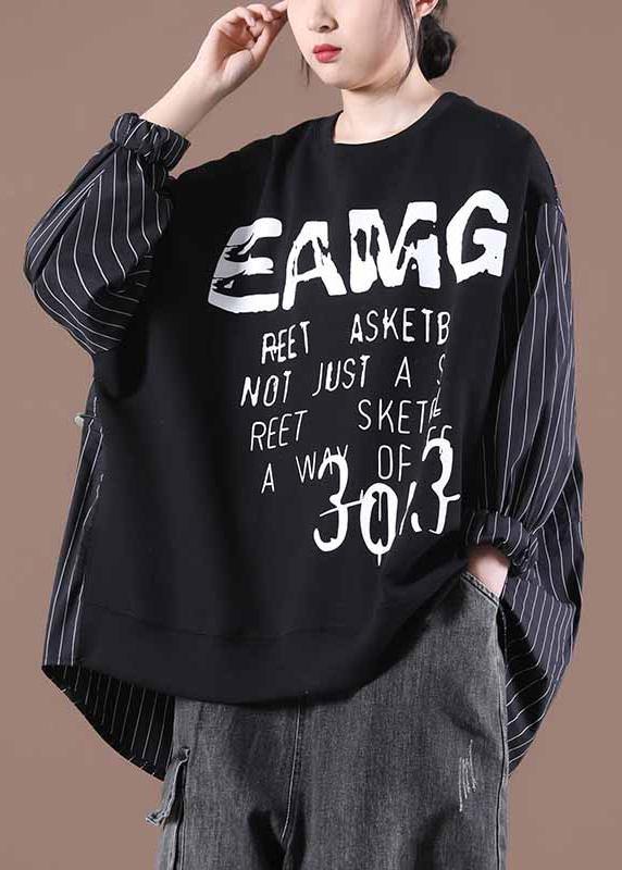 Women Black Classy Letter Casual Autumn Sewing Tops - bagstylebliss