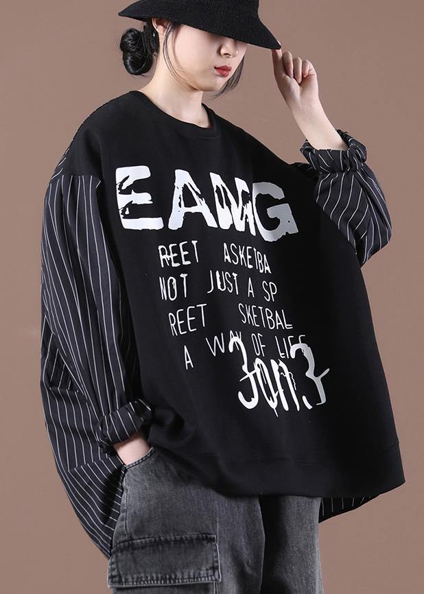 Women Black Classy Letter Casual Autumn Sewing Tops - bagstylebliss