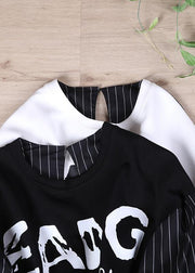 Women Black Classy Letter Casual Autumn Sewing Tops - bagstylebliss