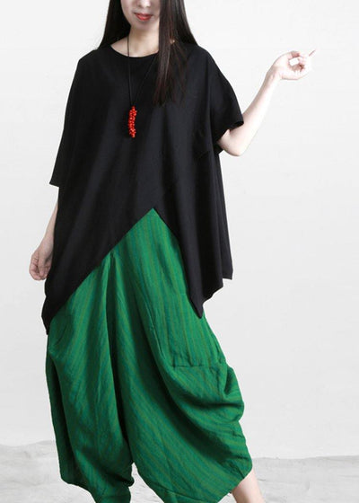 Women Black Cotton O Neck Asymmetric Tee - bagstylebliss