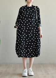 Women Black Dot Button Spring Maxi Dress - bagstylebliss