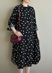 Women Black Dot Button Spring Maxi Dress - bagstylebliss