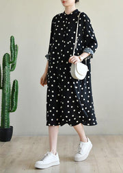 Women Black Dot Button Spring Maxi Dress - bagstylebliss