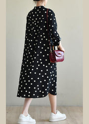 Women Black Dot Button Spring Maxi Dress - bagstylebliss