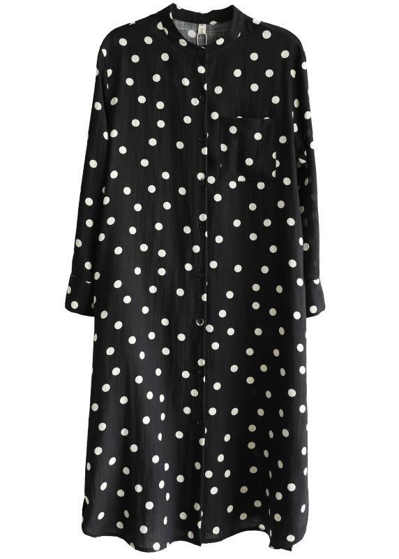 Women Black Dot Button Spring Maxi Dress - bagstylebliss