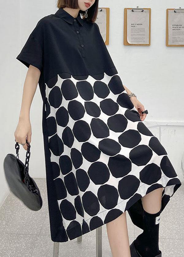 Women Black Dot Summer Short Sleeve Dress - bagstylebliss