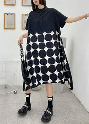 Women Black Dot Summer Short Sleeve Dress - bagstylebliss