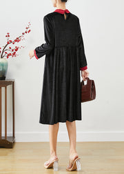 Women Black Double-layer Tasseled Silk Velour Dress Fall