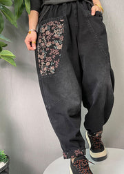 Women Black Embroideried Pockets denim Pants Spring