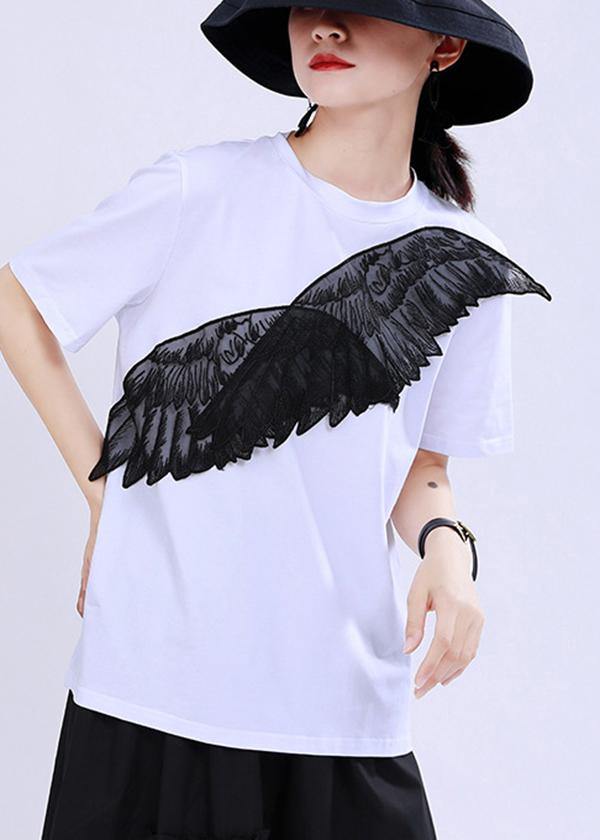 Women Black Embroidery Appliques Cotton Tee Summer - bagstylebliss