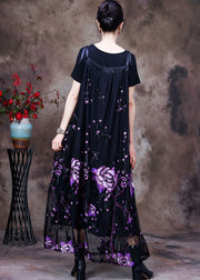 Women Black Floral Embroideried Pockets Lace Two Pieces Set Summer