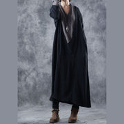 Women Black Grey V Neck Pockets Patchwork Fall Knit Long Sleeve Dress