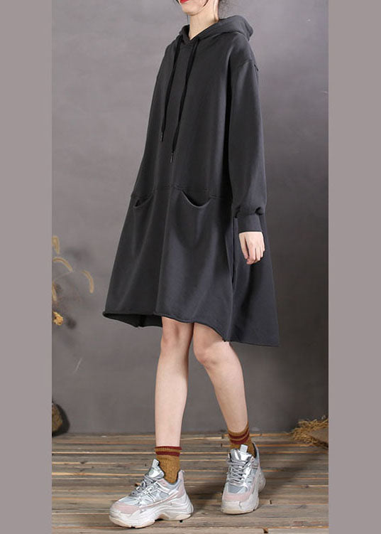 Women Black Hooded Patchwork Cotton Sweatshirts Spring dress