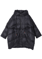 Women Black Hooded drawstring Duck Down Jacket Winter