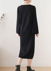 Women Black Long Sleeve Fall Slim fit Knit Dress - bagstylebliss