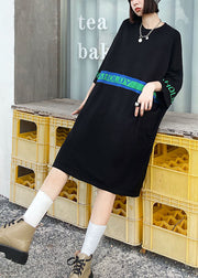 Women Black O-Neck Patchwork Casual Fall Holiday Dress Three Quarter sleeve