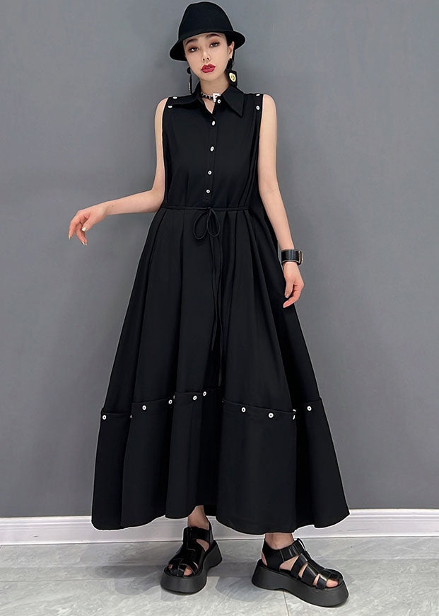 Women Black Original Peter Pan Collar Patchwork Removable Cotton Holiday Long Dress Cloak Sleeves