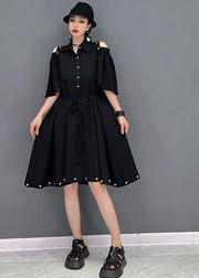 Women Black Original Peter Pan Collar Patchwork Removable Cotton Holiday Long Dress Cloak Sleeves