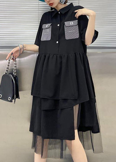 Women Black Patchwork Asymmetrical Design Tulle Dresses Summer - bagstylebliss