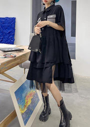 Women Black Patchwork Asymmetrical Design Tulle Dresses Summer - bagstylebliss