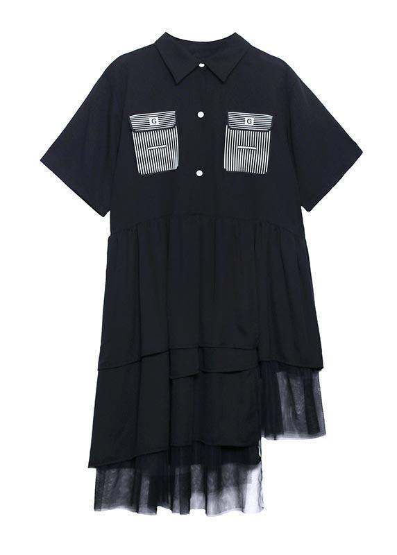 Women Black Patchwork Asymmetrical Design Tulle Dresses Summer - bagstylebliss