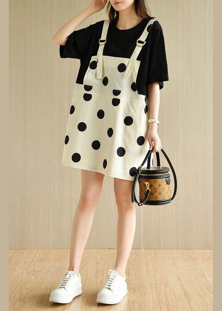 Women Black Patchwork Dot Summer Dresses Half Sleeve - bagstylebliss