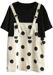 Women Black Patchwork Dot Summer Dresses Half Sleeve - bagstylebliss