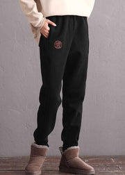 Women Black Pockets thick Warm Fleece Pants Winter