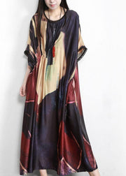 Women Black Print Silk Party Dress Batwing Sleeve - bagstylebliss