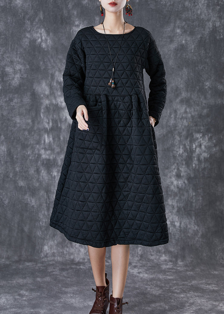 Women Black Thick Fine Cotton Filled Dress Winter