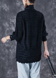 Women Black Turtle Neck Knit Shirt Tops Fall