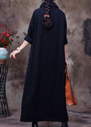 Women Black Turtle Neck Patchwork Woolen Dress Spring