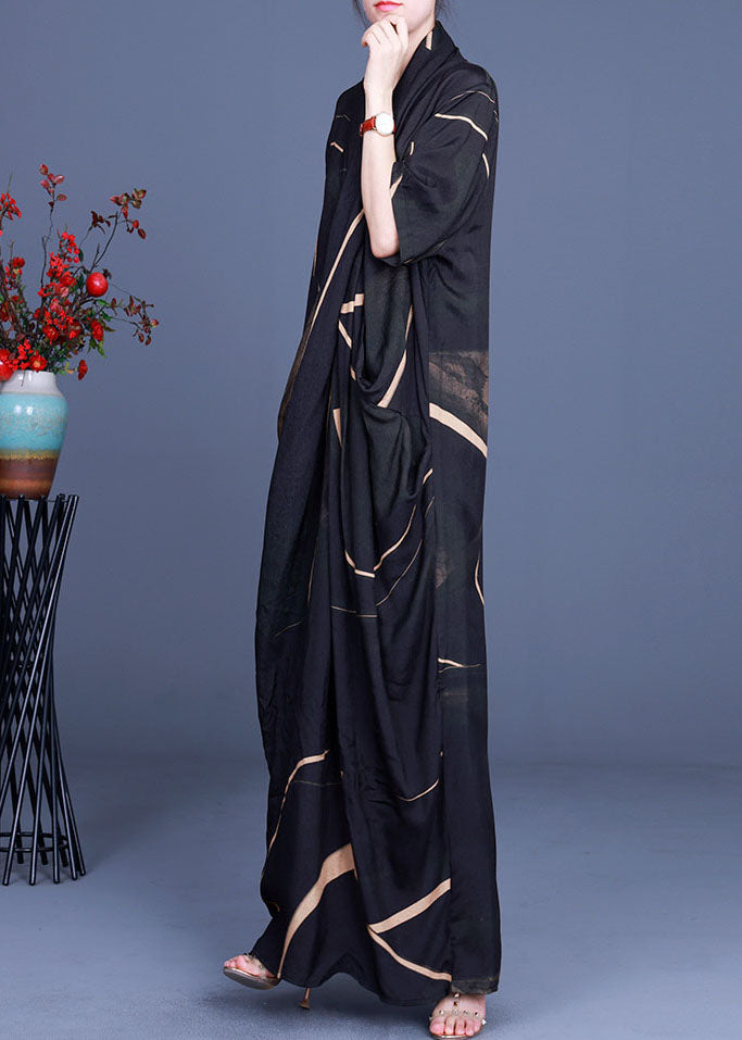 Women Black V Neck Chiffon Dress Half Sleeve