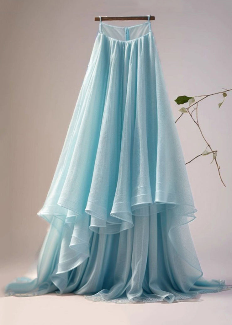 Women Blue Asymmetrical High Waist Tulle Skirt Summer