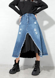 Women Blue Asymmetrical Patchwork Skirts Spring