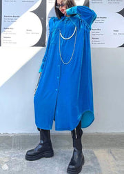 Women Blue Clothes Button Down Asymmetric Traveling Spring Dress - bagstylebliss
