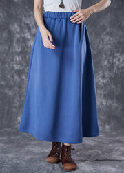 Women Blue Elastic Waist Cotton A Line Skirts Fall