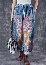 Women Blue Oversized Print Denim Harem Pants Fall