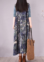 Women Blue Print Wardrobes Patchwork Robes Spring Dresses - bagstylebliss