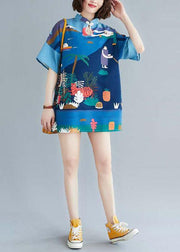 Women Blue Stand Print Shift Dresses Summer - bagstylebliss