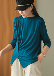 Women Blue asymmetrical design wrinkled Fall Blouses