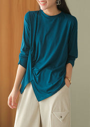 Women Blue asymmetrical design wrinkled Fall Blouses