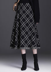 Women Brown Tasseled Plaid Knit Skirts Winter